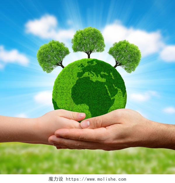 手中的绿色星球树在手中的绿色星球.
